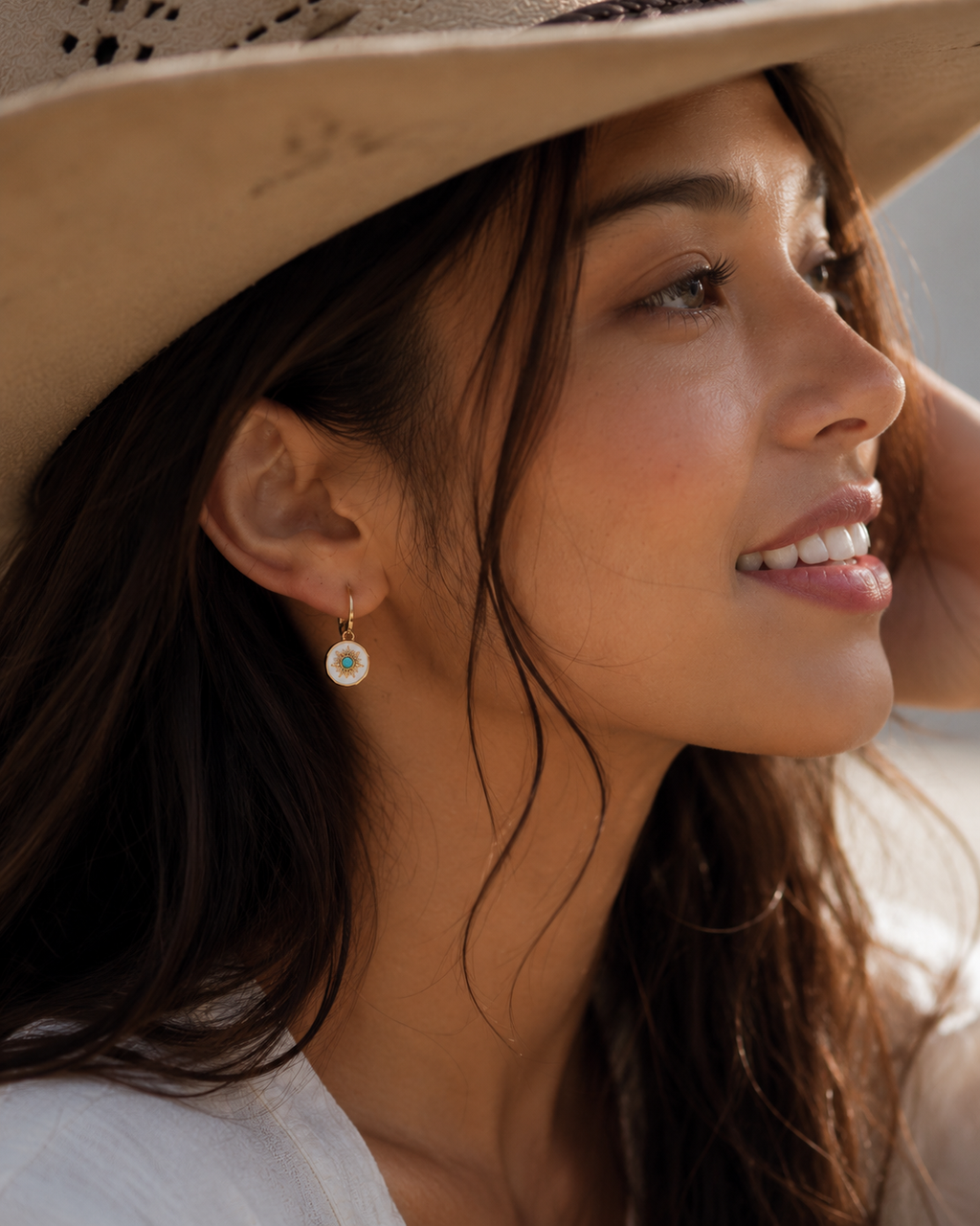 Turquoise & Mother-of-Pearl Sunburst Earrings