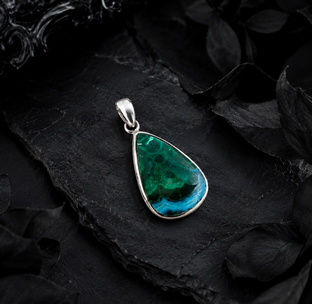 Natural Azurite in Malachite Pendant