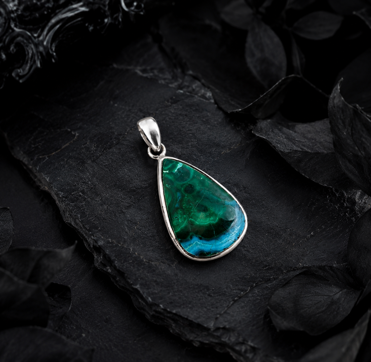 Natural Azurite in Malachite Pendant