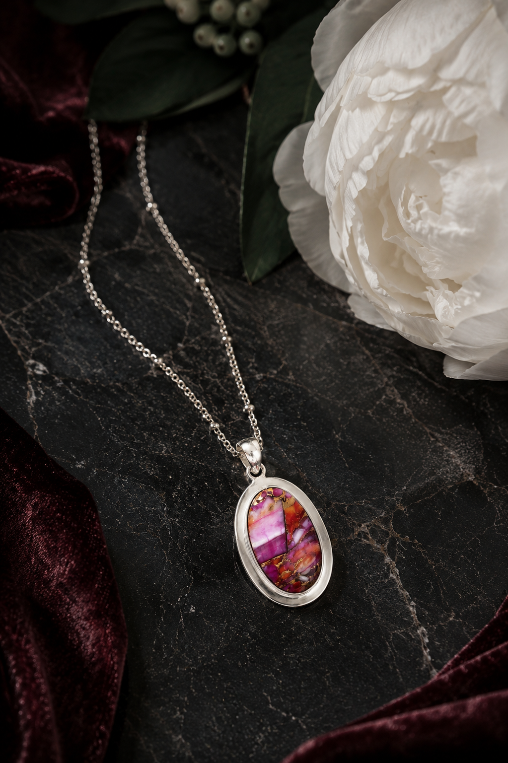 Kingman Orange Dahlia Turquoise Pendant