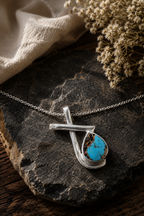 Natural Shell in Black Blue Turquoise Pendant