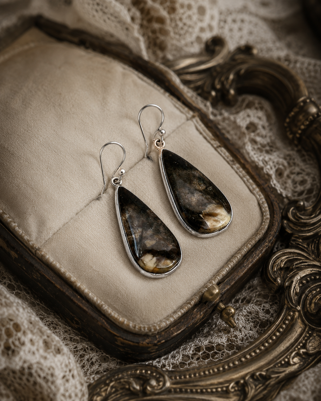Natural Root Plume Agate Earrings