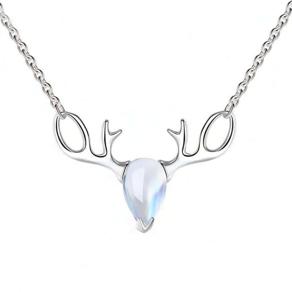 Elk moonstone necklace Forest Moonstone Pendant Clavicle S925 Chain-0