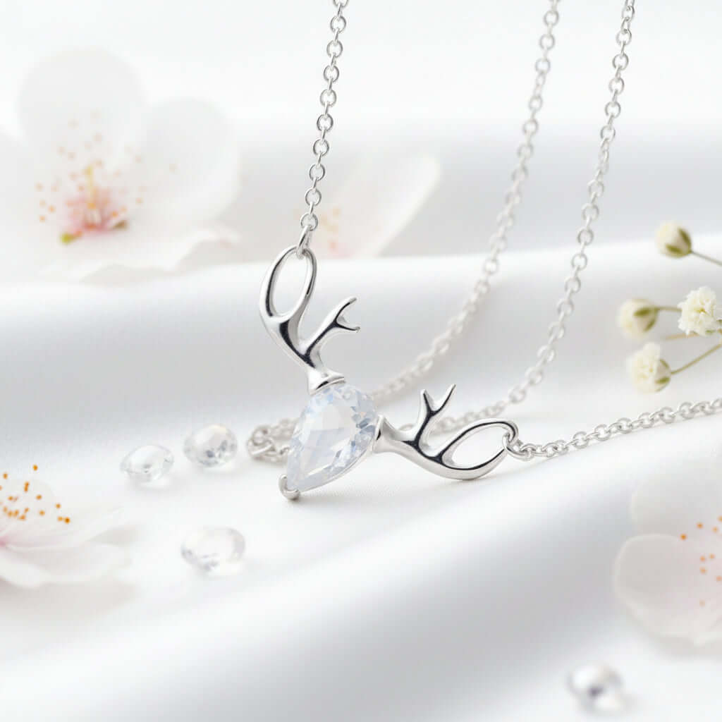 Elk moonstone necklace Forest Moonstone Pendant Clavicle S925 Chain-1