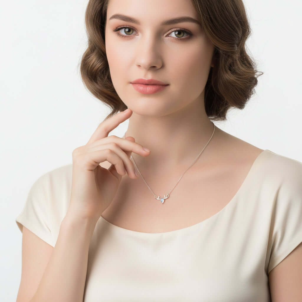 Elk moonstone necklace Forest Moonstone Pendant Clavicle S925 Chain-2
