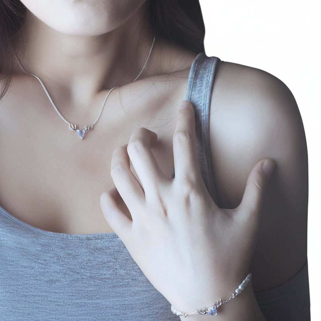 Elk moonstone necklace Forest Moonstone Pendant Clavicle S925 Chain-4