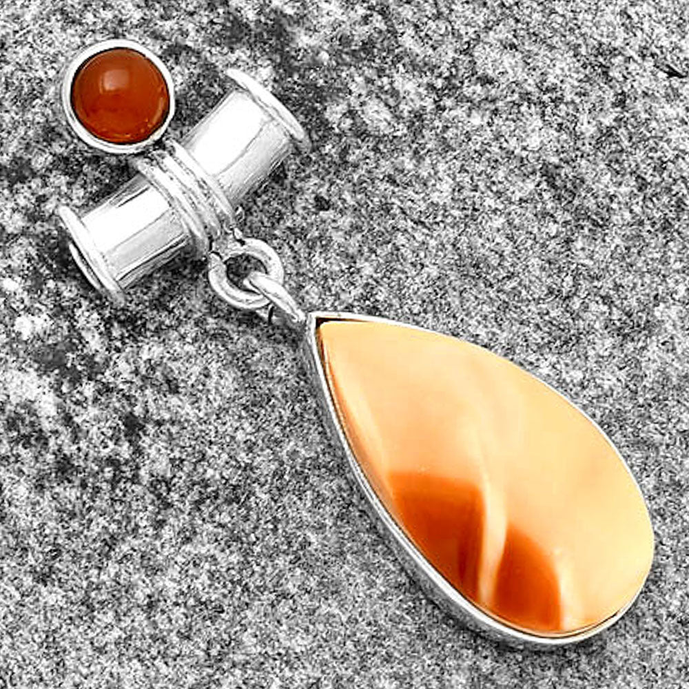 Natural Spiny Oyster Shell & Carnelian Pendant