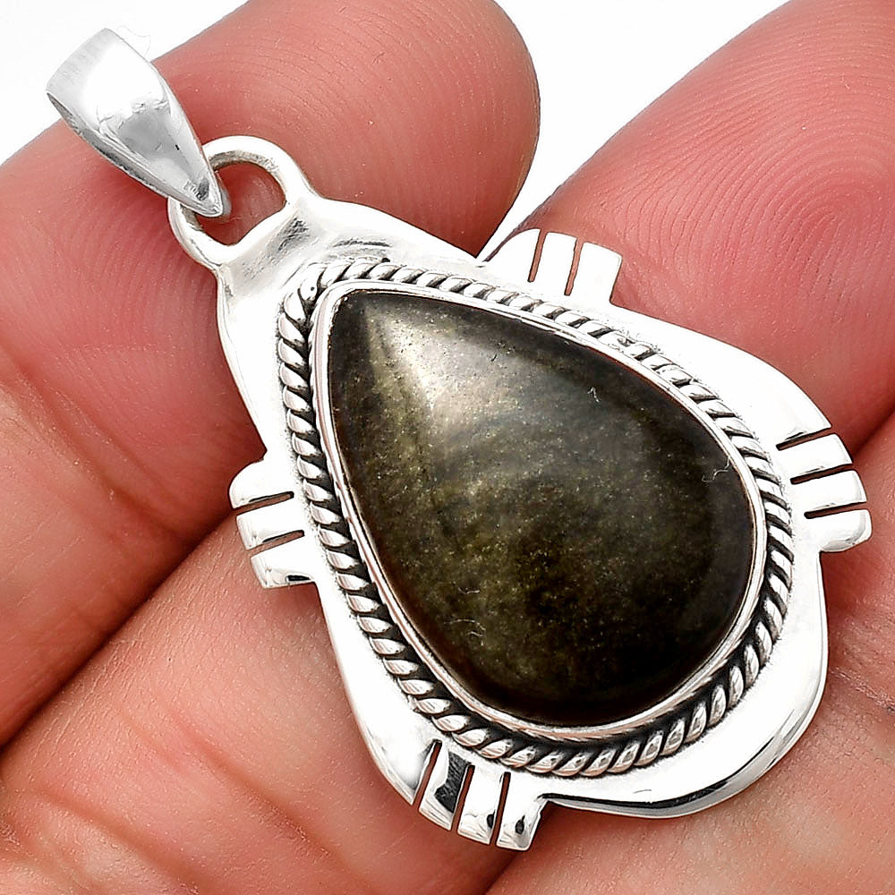 Natural Silver Sheen Obsidian Pendant