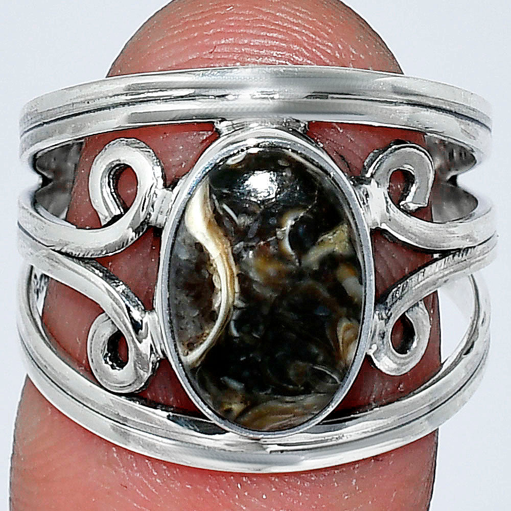 Natural Turritella Jasper Ring | Ancient Fossil Stone