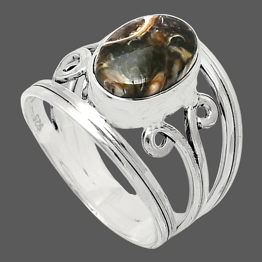 Natural Turritella Jasper Ring | Ancient Fossil Stone