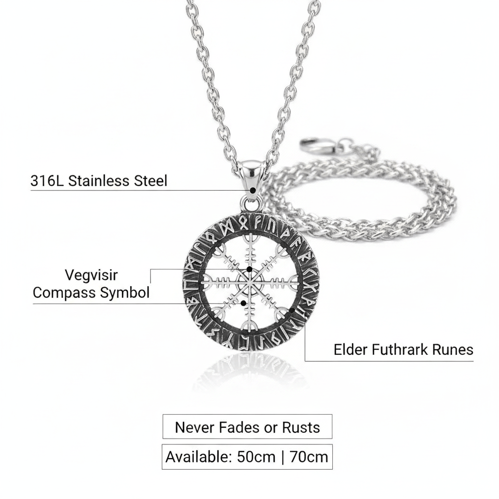 Vegvisir Sacred Compass Necklace — Ancient Runes of Protection & Guidance