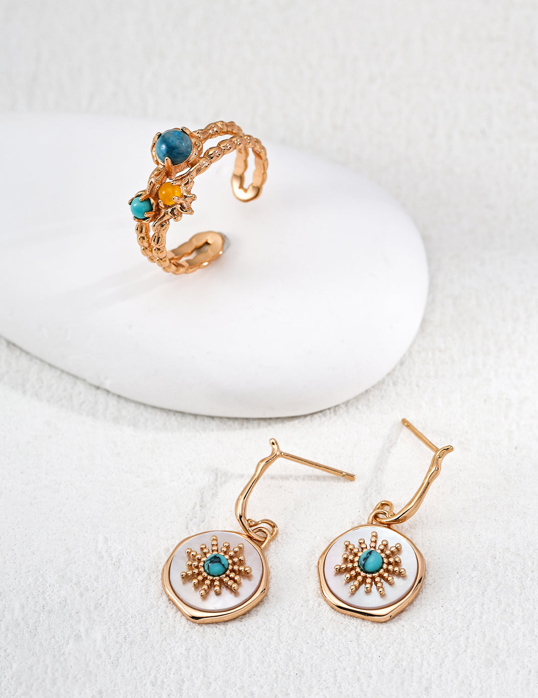 Turquoise & Mother-of-Pearl Sunburst Earrings