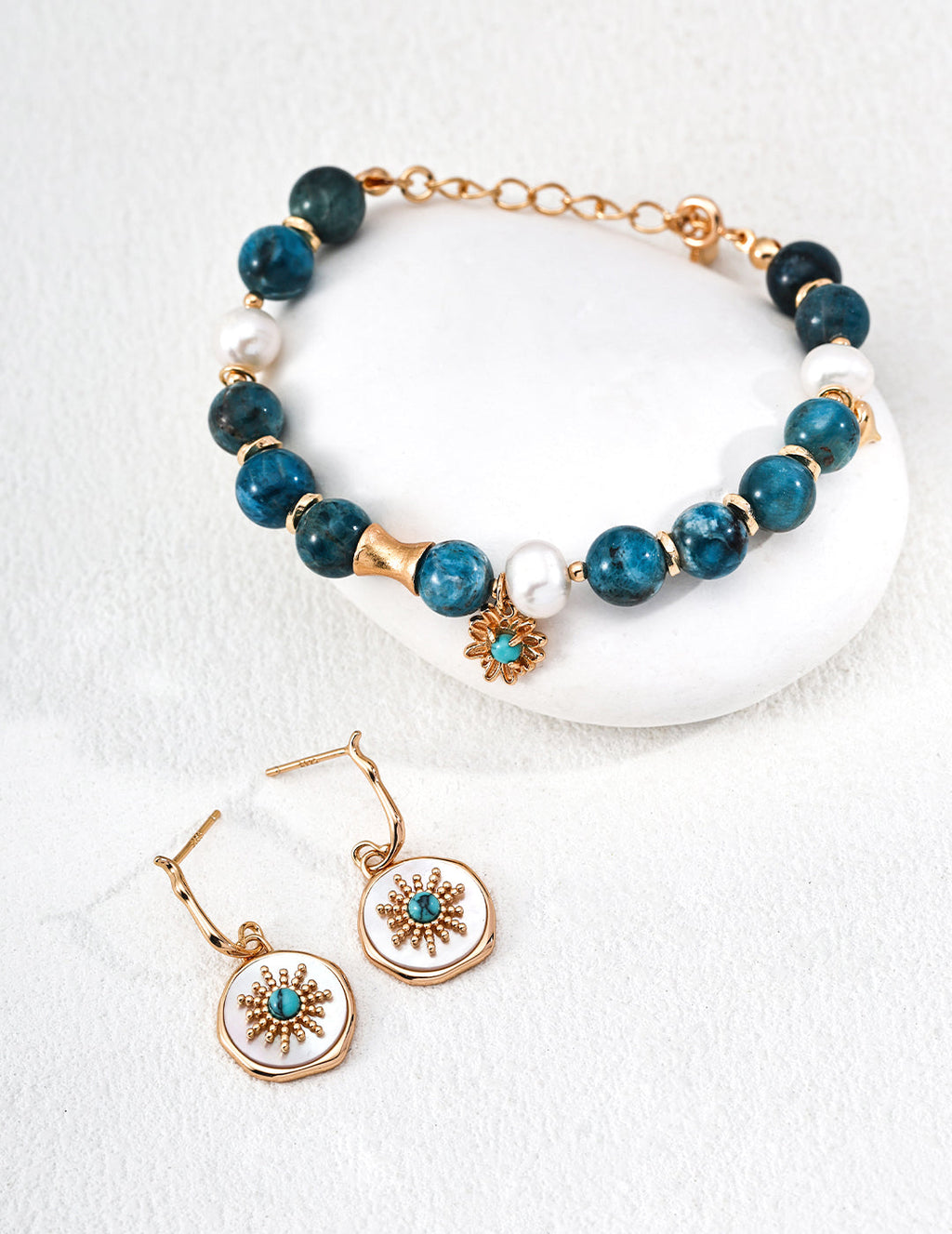 Turquoise & Mother-of-Pearl Sunburst Earrings