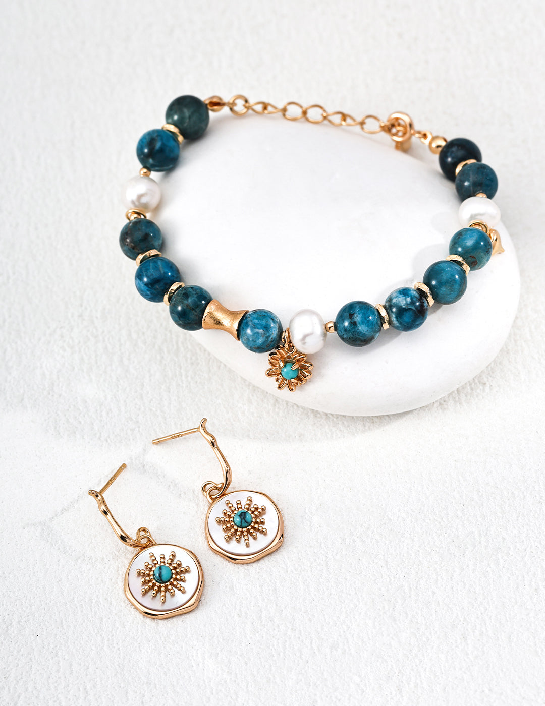 Turquoise & Mother-of-Pearl Sunburst Earrings